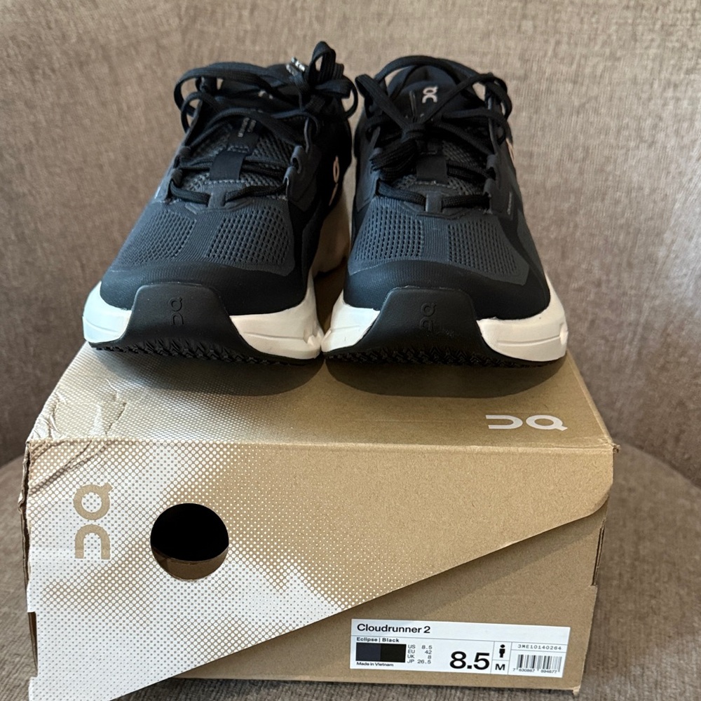 On Running Cloudrunner 2 Men's Black and White Athletic Shoes